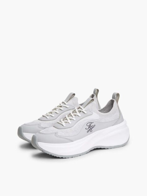 Grey Knit Mixed Texture Sneakers  Women