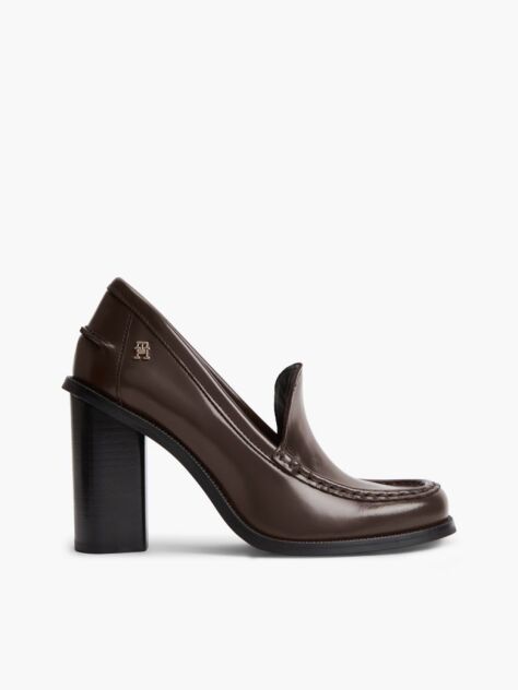 Brown Block Heel Leather Loafers  Women