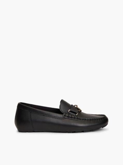 Black TH Monogram Padlock Charm Leather Moccasins  Women