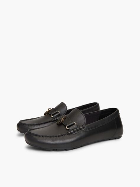 Black TH Monogram Padlock Charm Leather Moccasins  Women