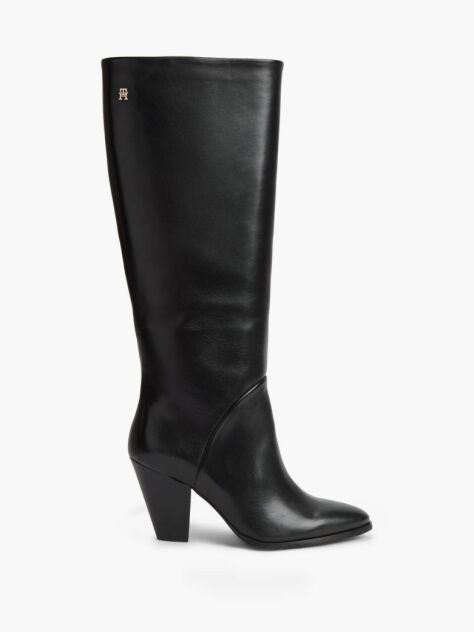Black Leather Stiletto Heel Knee-High Boots  Women