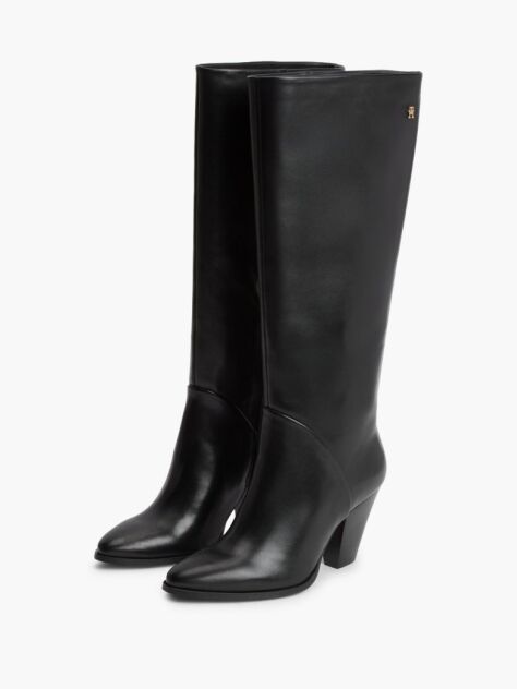 Black Leather Stiletto Heel Knee-High Boots  Women