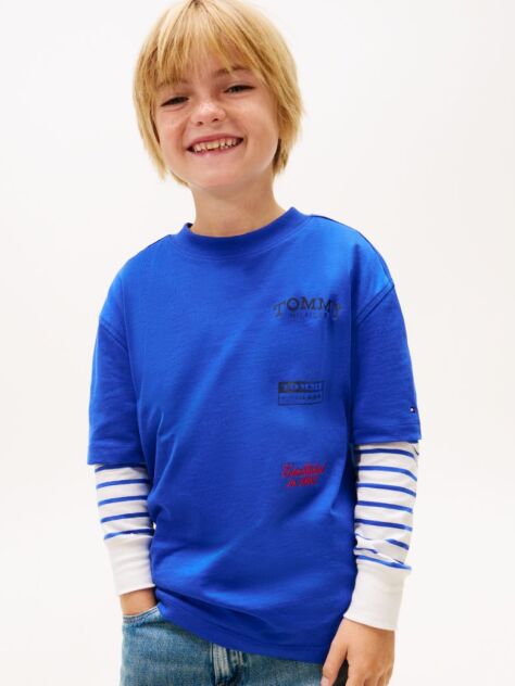 Blue Back Multi Logo Print Jersey T-Shirt  Boys