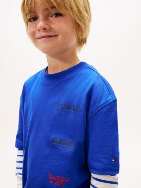 Blue Back Multi Logo Print Jersey T-Shirt  Boys
