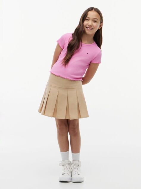 Pink Essential Extra Slim Ribbed Short Sleeve Top  Girls