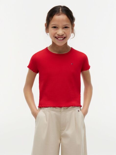 Red Essential Extra Slim Ribbed Short Sleeve Top  Girls