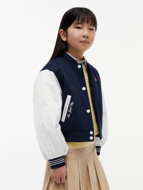 Blue Rhinestone Flag Relaxed Bomber Jacket  Girls