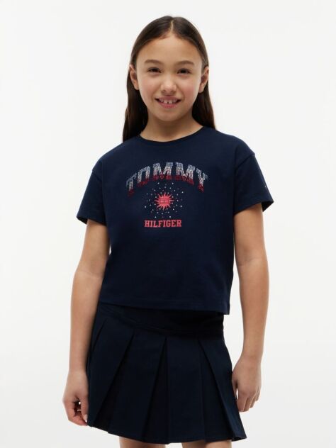Blue Rhinestone Logo Relaxed T-Shirt  Girls