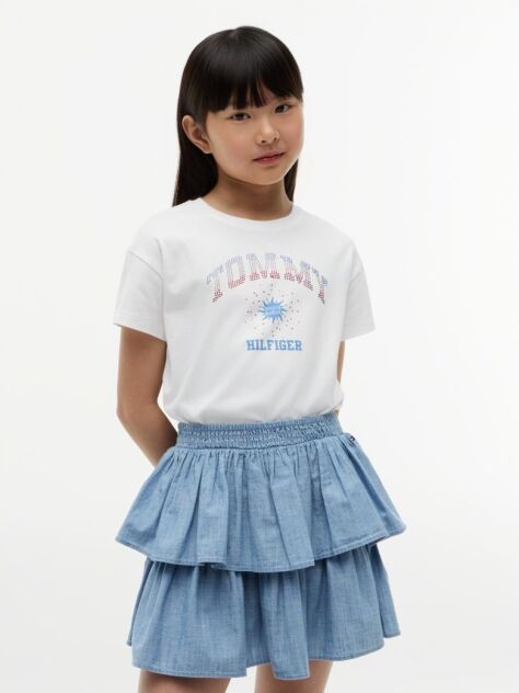 White Rhinestone Logo Relaxed T-Shirt  Girls