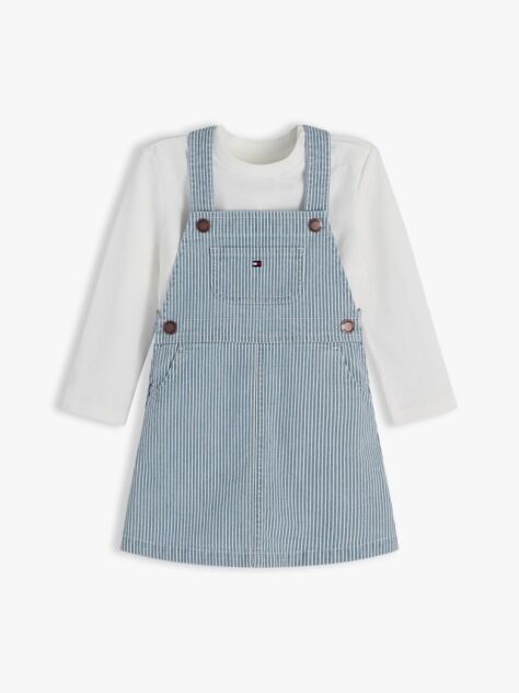 Multi Denim Stripe Dungaree Dress And T-Shirt Set  Newborn