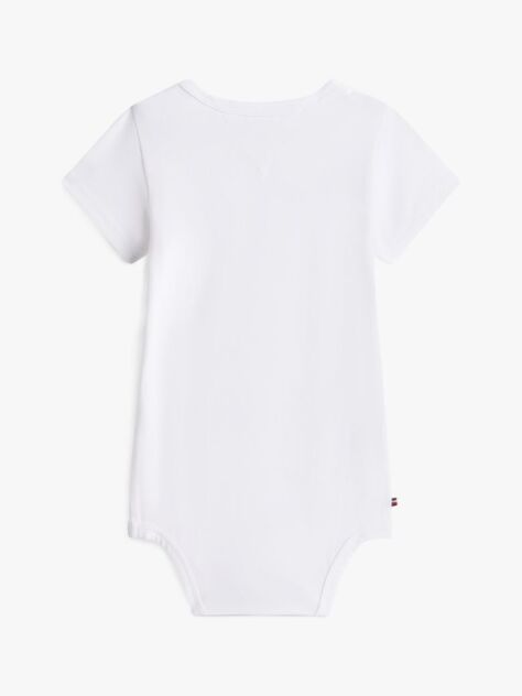 White Logo Snap Button Short Sleeve Bodysuit  Newborn