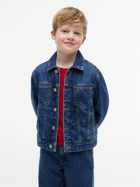 Denim Back Flag Denim Trucker Jacket  Kids Unisex