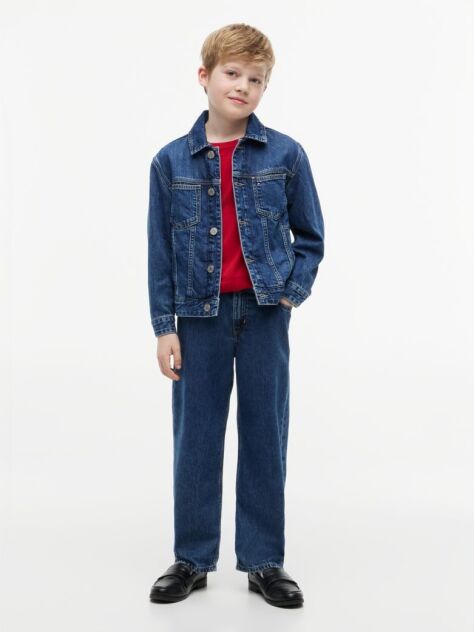 Denim Back Flag Denim Trucker Jacket  Kids Unisex