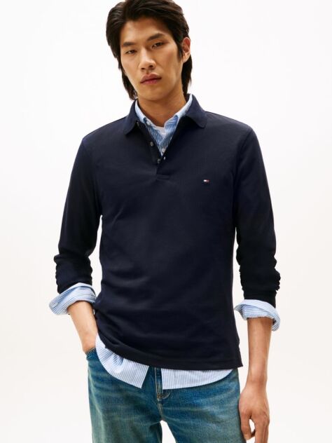 Blue 1985 TH Flex Slim Fit Long Sleeve Polo  Men