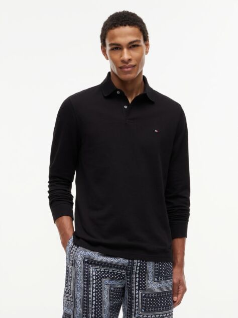 Black 1985 TH Flex Regular Fit Long Sleeve Polo  Men