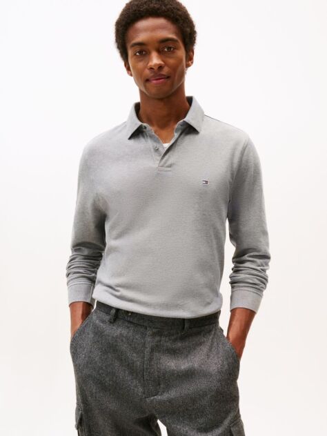 Grey 1985 TH Flex Regular Fit Long Sleeve Polo  Men