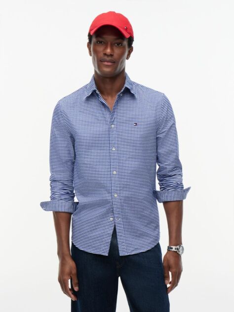 Μπλε Gingham Oxford Πουκάμισο Σε κανονική Γραμμή  Άνδρες