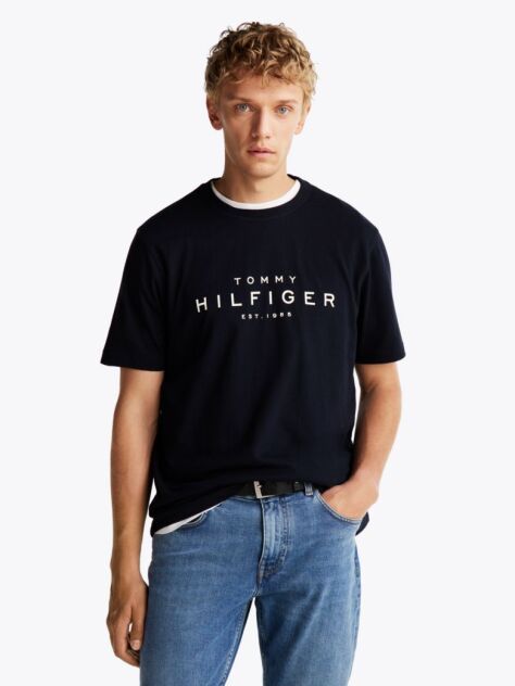 Μπλε T-shirt Με Κανονική Λαιμόκοψη Και Λογότυπο  Άνδρες