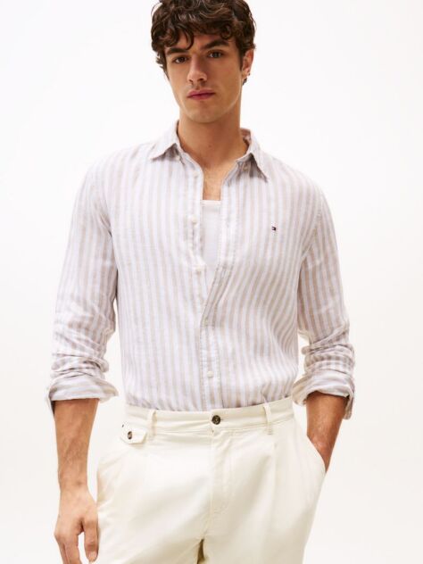 Multi Regular Fit Stripe Linen Shirt  Men