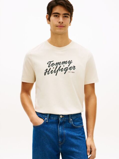 Μπεζ T-Shirt Με Λογότυπο Και Κλασική Λαιμόκοψη  Άνδρες
