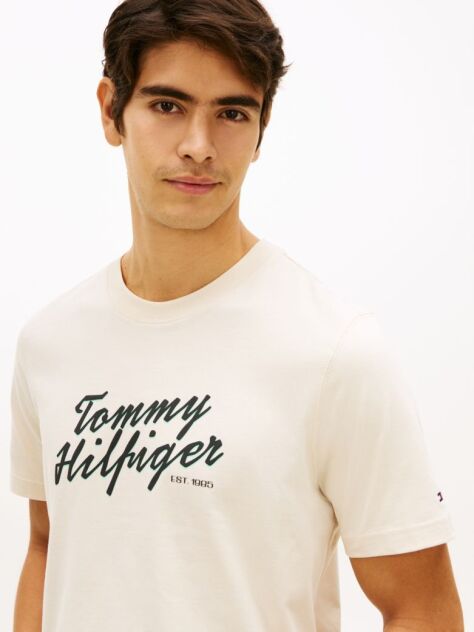 Μπεζ T-Shirt Με Λογότυπο Και Κλασική Λαιμόκοψη  Άνδρες
