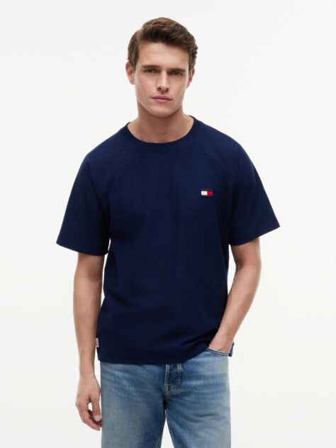 Μπλε Άνετο T-Shirt Με Ραγκλάν Μανίκια  Άνδρες