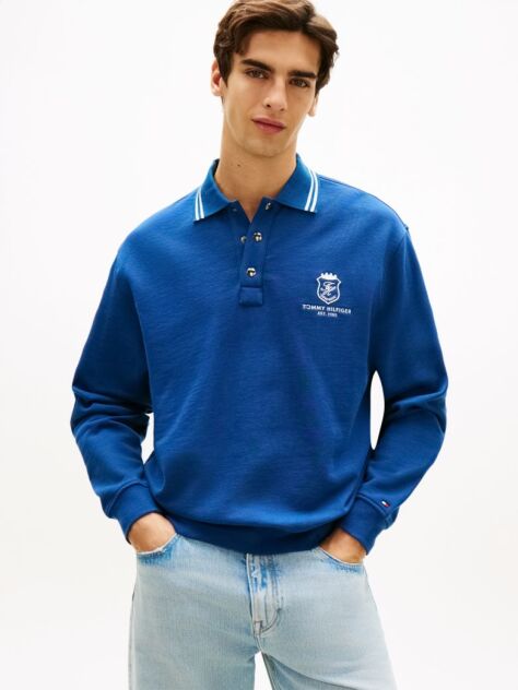 Blue Tipped Collar Relaxed Rugby Sweatshirt  Men