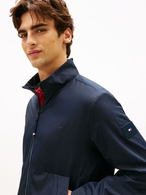 Blue Water Resistant Tonal Logo Zip-Thru Jacket  Men