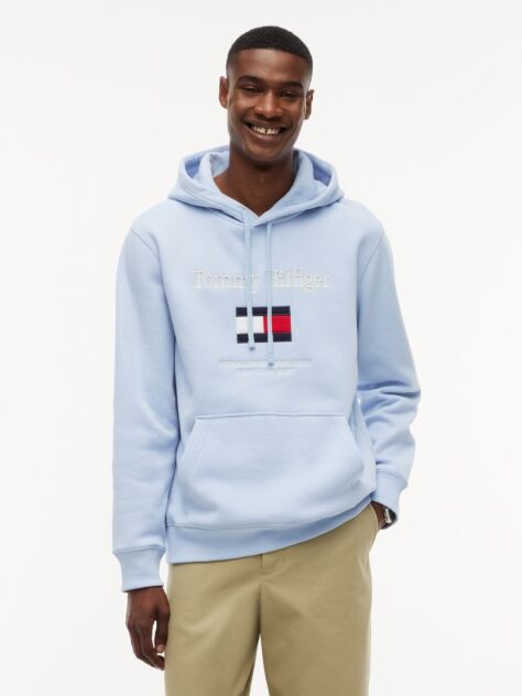 Blue Logo Embroidery Flex Fleece Hoody  Men