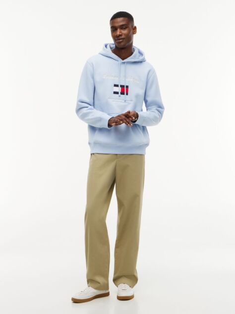Blue Logo Embroidery Flex Fleece Hoody  Men
