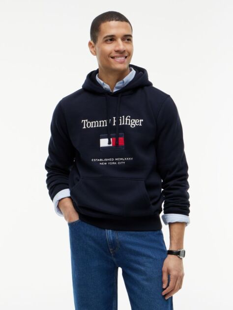Blue Logo Embroidery Flex Fleece Hoody  Men