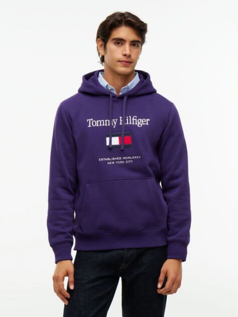 Purple Logo Embroidery Flex Fleece Hoody  Men
