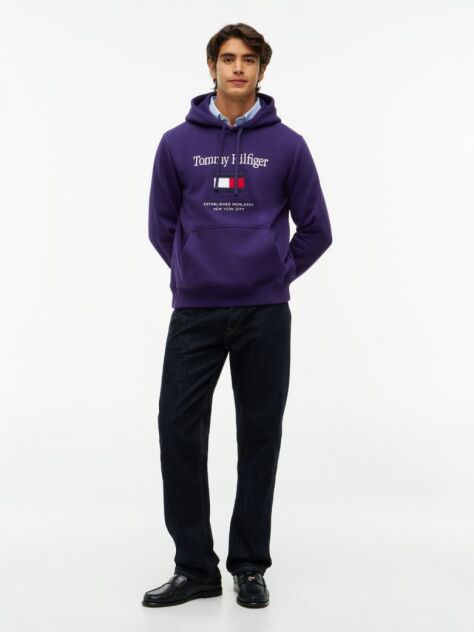 Purple Logo Embroidery Flex Fleece Hoody  Men
