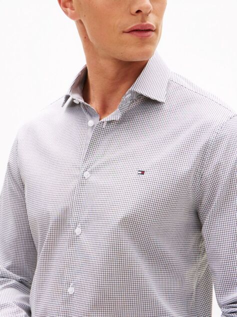 Black Slim Fit Gingham Check Poplin Shirt  Men