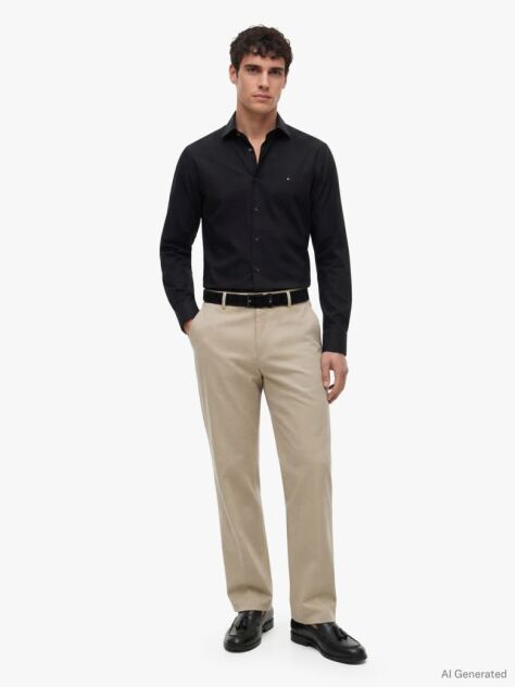 Black Slim Fit Flag Embroidery Shirt  Men