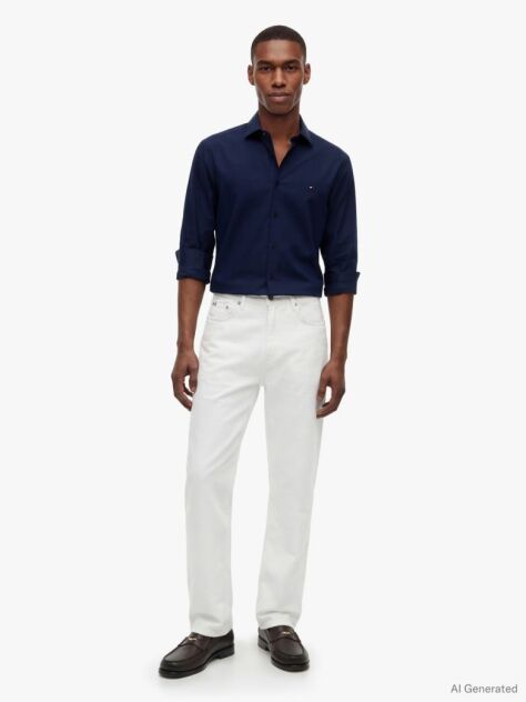 Blue Slim Fit Flag Embroidery Shirt  Men