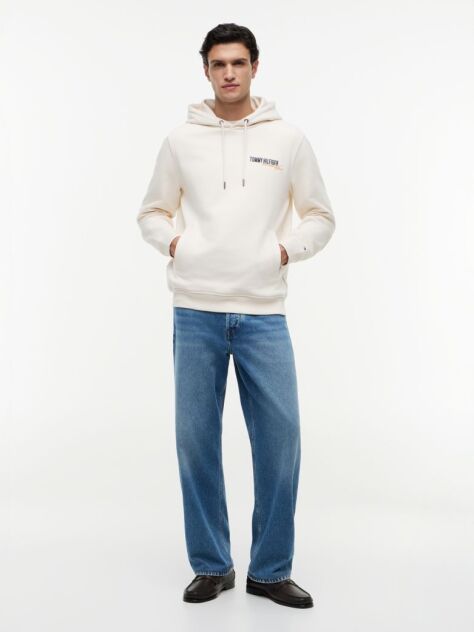 Beige Back Graphic Twill Terry Hoody  Men