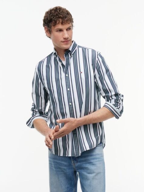 Multi Regular Fit Multicolour Stripe Poplin Shirt  Men