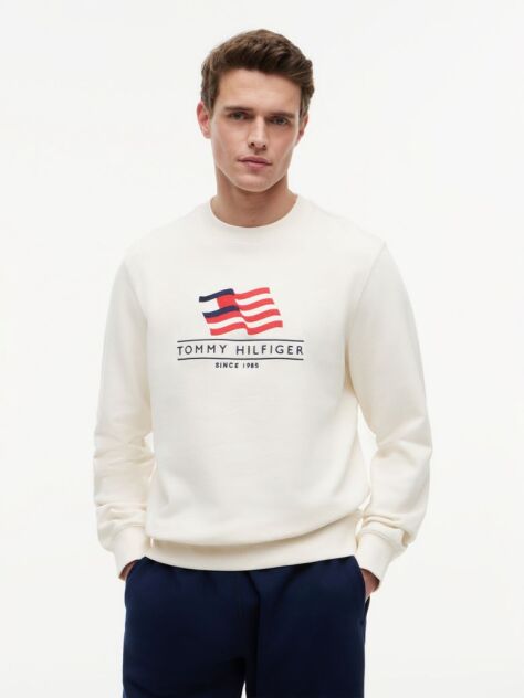 Beige Flag Terry Crew Neck Sweatshirt  Men