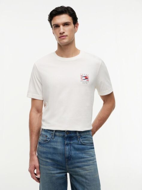 Beige Wavy Flag T-Shirt  Men