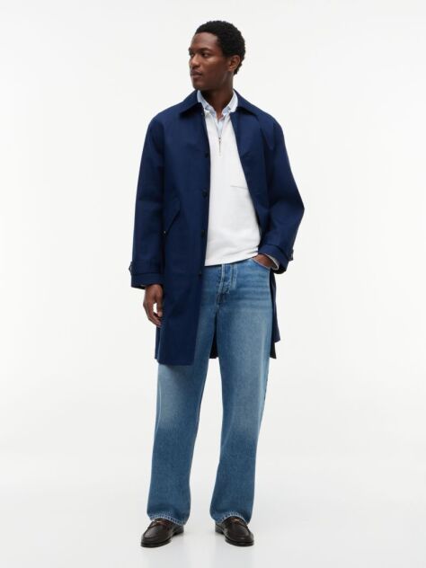 Blue New York Label Relaxed Car Coat  Men
