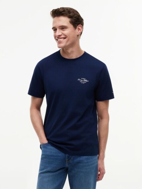 Μπλε Βαμβακερό T-Shirt Με Πίσω Λογότυπο  Άνδρες