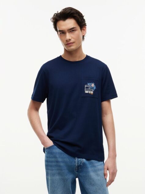 Blue Floral Graphic Pocket T-Shirt  Men