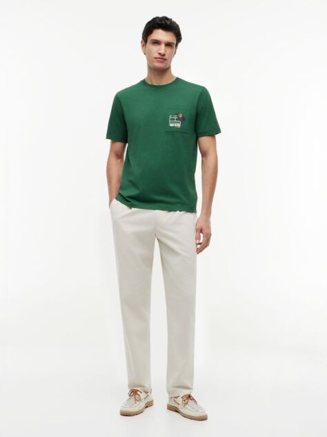 Green Floral Graphic Pocket T-Shirt  Men