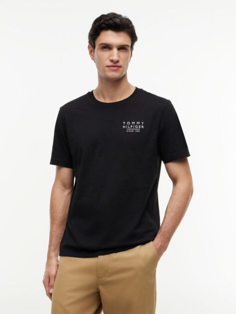Μαύρο Βαμβακερό T-Shirt Με Wavy Πίσω Σημαία  Άνδρες