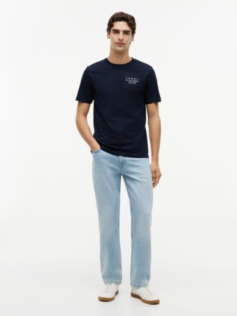 Μπλε Βαμβακερό T-Shirt Με Wavy Πίσω Σημαία  Άνδρες