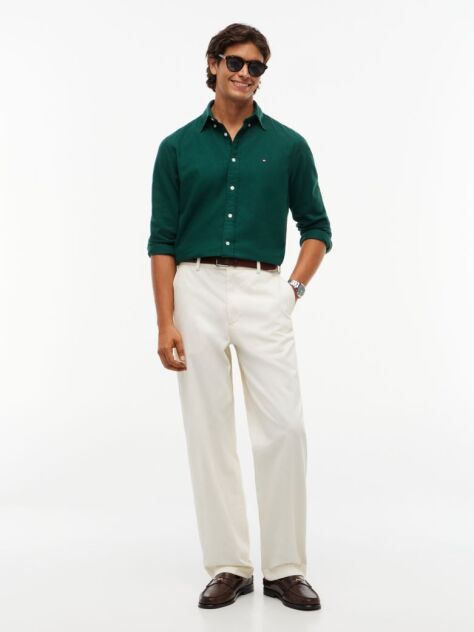 Green Regular Fit Herringbone Flannel Button-Down Shirt  Men