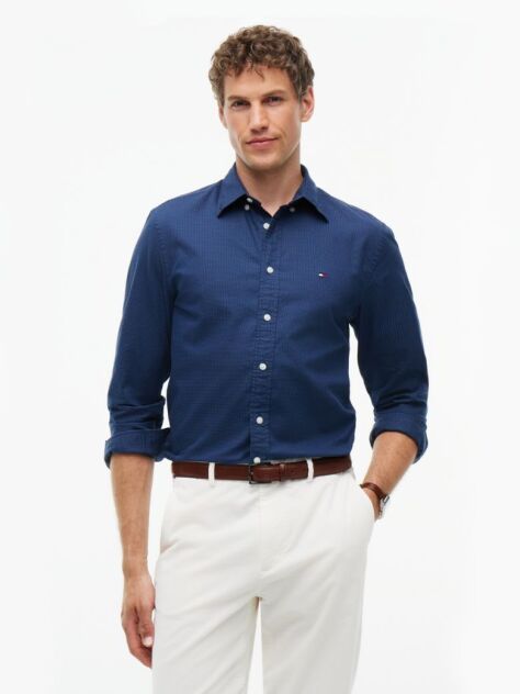 Blue Regular Fit Dobby Button-Down Shirt  Men