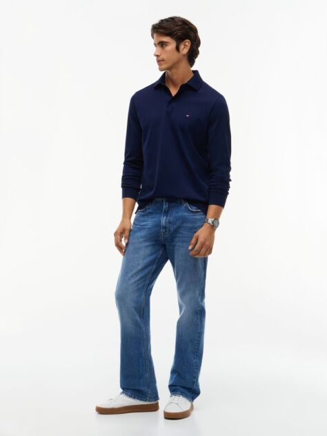 Blue Regular Fit Long Sleeve Polo Shirt  Men