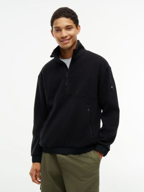 Black Performance Relaxed Logo Collar Quarter-Zip Jumper  Men